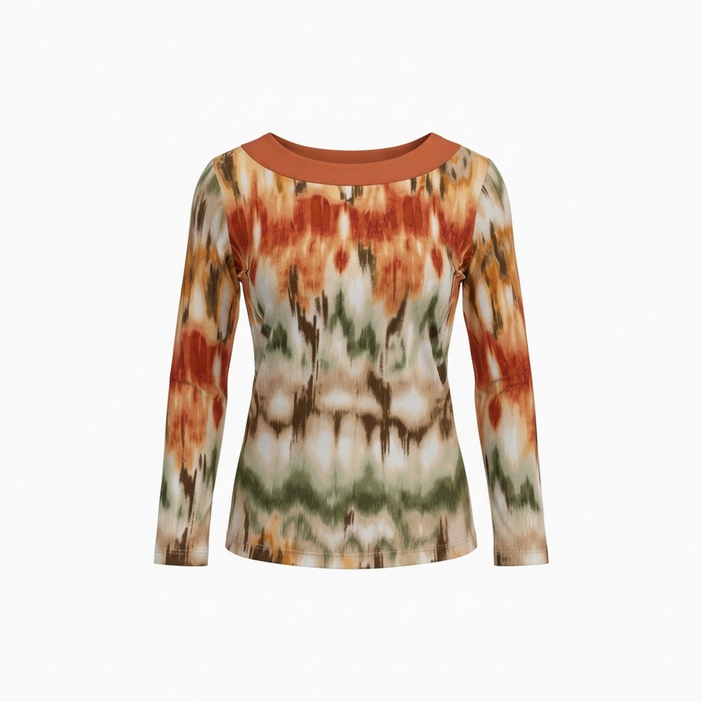 Alfred Dunner Orange and Green Long Sleeve Top Petite Medium